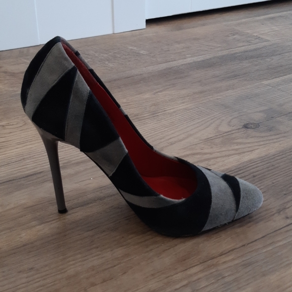 Charles Jourdan Grey Black Suede Heels Size 6 - Picture 6 of 7